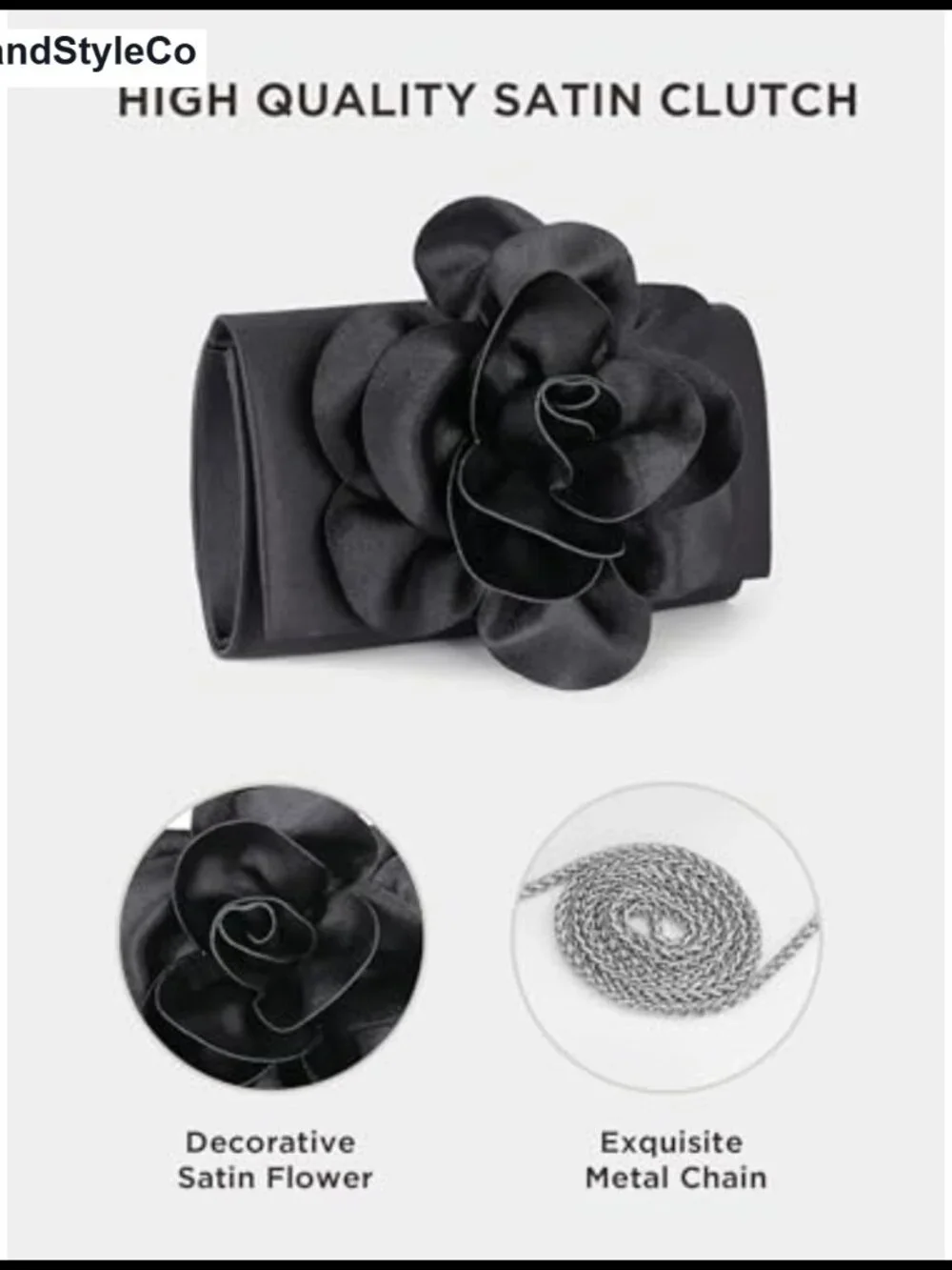 Elegant Satin Evening Bag with 3D Floral Clutch, Detachable Chain, Formal Events